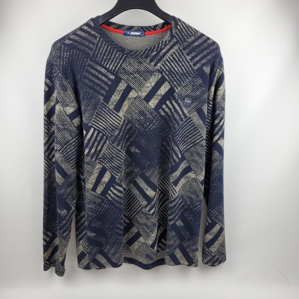 Mondo Sweater Men XXL Long Sleeve Round Neck Pullover Blue Tan Cotton Blend